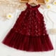 thumbnail image 1 of Vestido sin mangas de cuello redondo para niñas, de moda, de color liso, con cuello colgante, lazo tridimensional de malla, vestido para niñas, 1 of 5