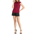 thumbnail image 2 of INSPIRE CHIC Women's Tie Neck Cap Sleeve Button Down Ruffle Summer Shirt Burgundy Red XL, 2 of 6