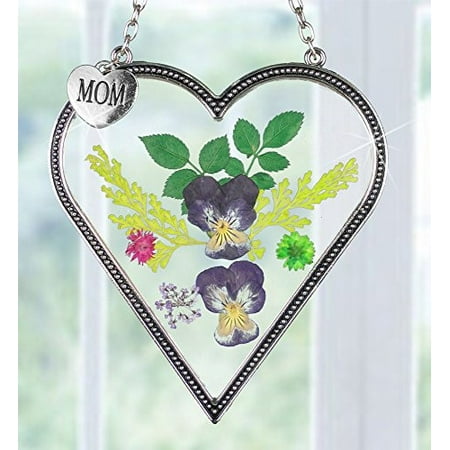 Flowers Suncatcher - Suncatcher Heart Shaped with Real Pressed Flowers in Glass and Metal Frame