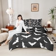 thumbnail image 3 of Homewish Happy Retro Halloween Bat Full Size Comforter Sets,White Silhouette Pattern Bedding Comforter Set,Black White,Black Reversible,3-Piece,1 Comforter and 2 Pillowcases, 3 of 7