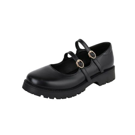 

Cglfd Women Leather Shoes England Shallow Mouth Thick With Single Shoes Retro Shoe Belt Buckle Student Shoes Women S Shoes