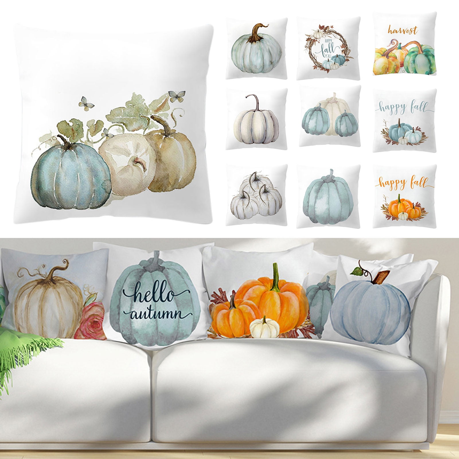 Cheers US Farmhouse Fall Throw Pillow Covers 18x18 Autumn Pumpkin