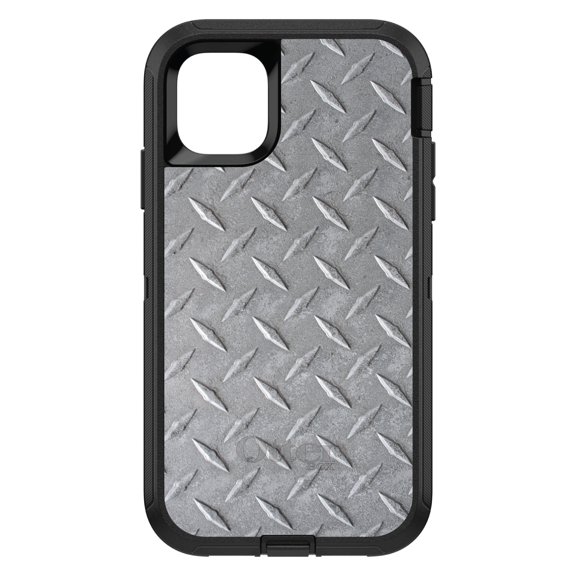 DistinctInk OtterBox Defender Custom Case for Apple iPhone 15 (6.1" Screen) - Printed Diamond Plate Image - Lightweight Grip
