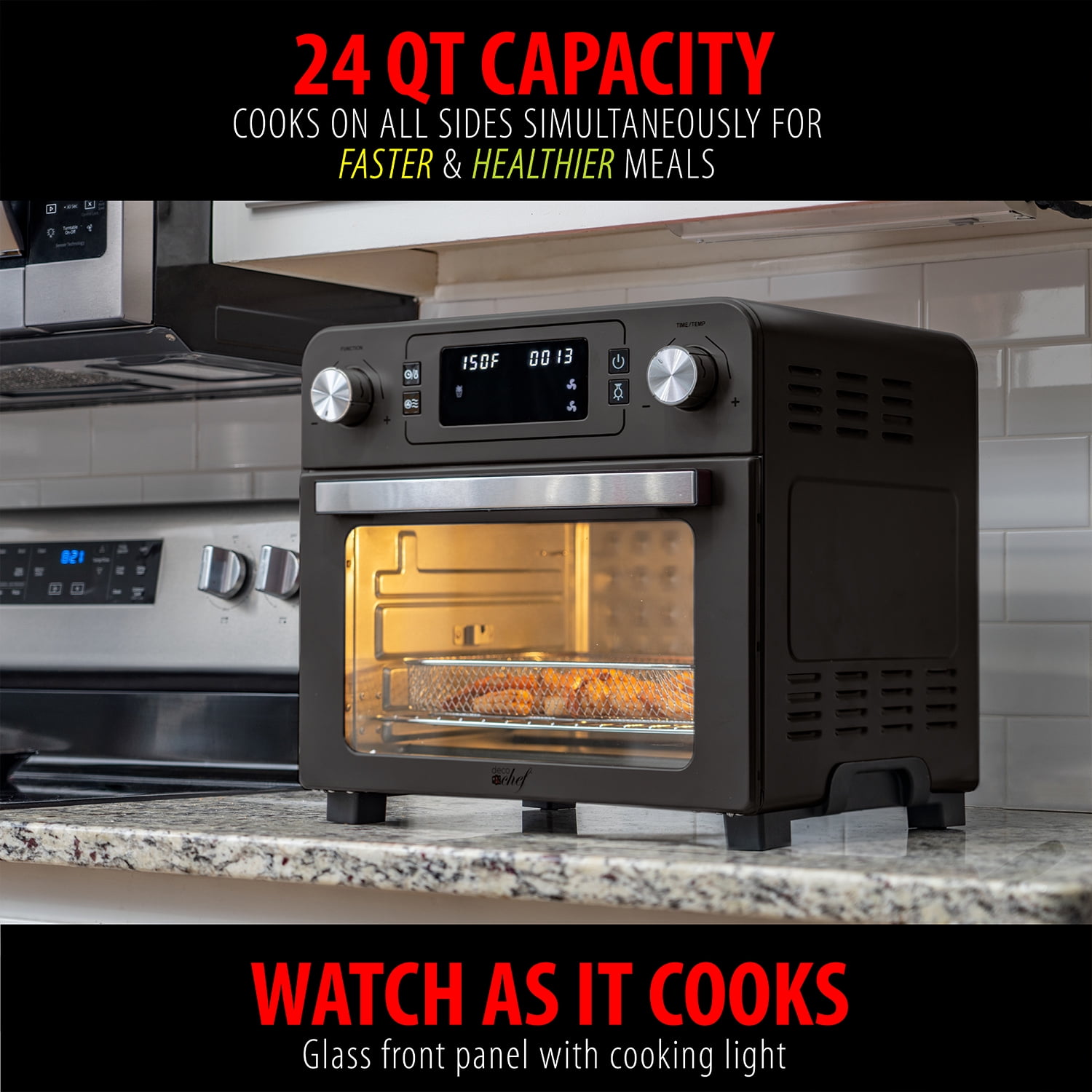 Deco Chef 24 QT Stainless Steel Countertop Toaster Oven with built-in Air Fryer and included Accessories