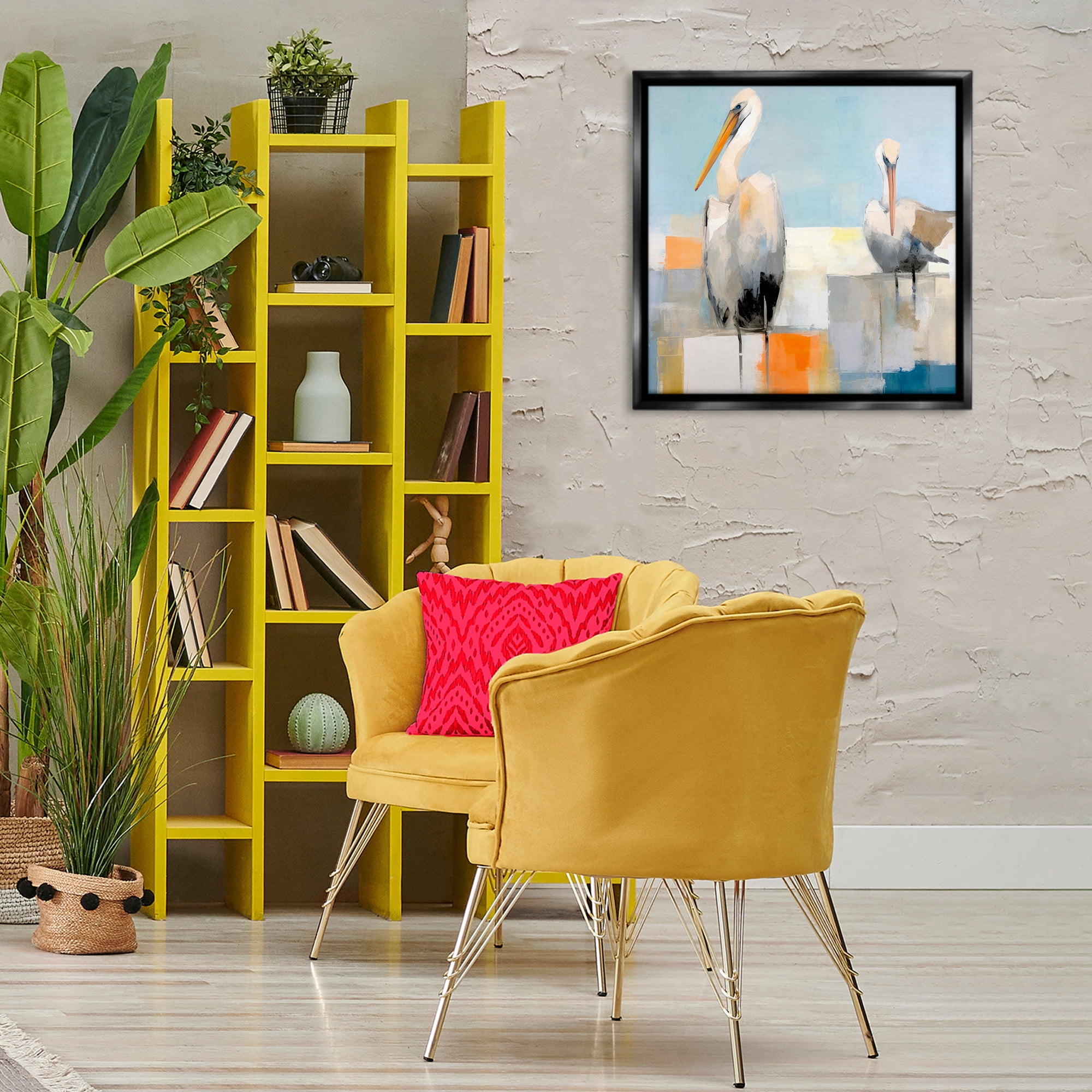 Stupell Industries Nautical Pelicans Abstract Animals & Insects Painting Black Floater Framed Canvas Art Print Wall Art, 25 x 25