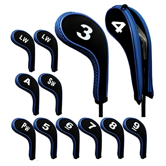 BESTSKY 12 Pcs Golf Club Iron Covers Zippered Neoprene Protective Portable Durable Tool,Blue