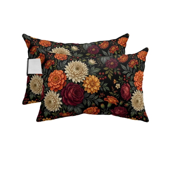 Pack of 4 Outdoor Lumbar Pillow Covers 12x20 Inch, Boho Floral Waterproof Throw Pillow Covers Set, Vintage Blossom Dahlias Rose Rustic Plants Decorative Cushion Cases for Patio Porch Car