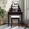 thumbnail image 3 of Patiojoy Make-Up Vanity Table Dresser Set w/LED Light & Padded Stool Brown, 3 of 9