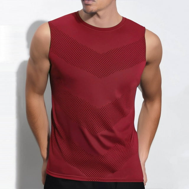 Camiseta de tirantes de cuello redondo para hombre, blusa deportiva informal sin mangas con estampado de poliéster para hombre