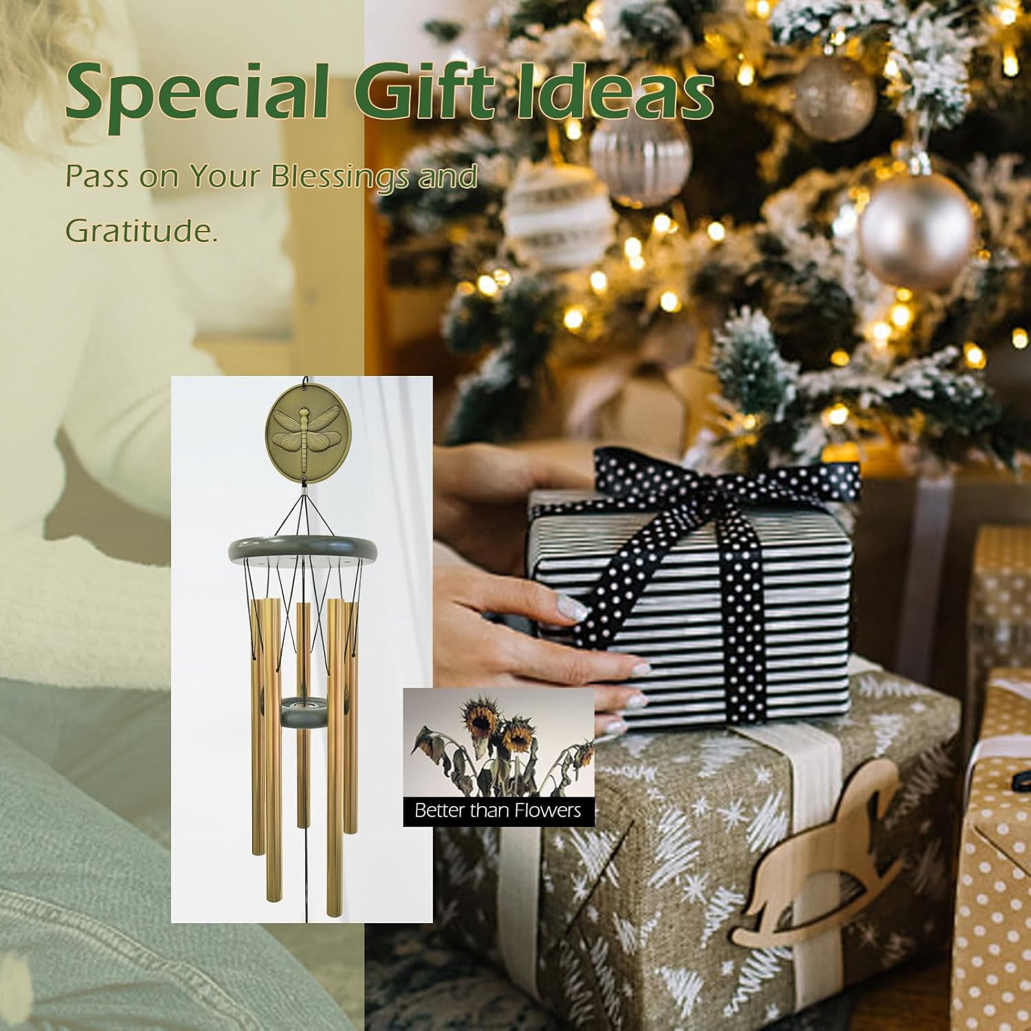 Dragonfly Wind Chimes Outdoor, 32” Bronze Wind Chime for Patio Yard Garden Decor, Memorial Gift Idea
