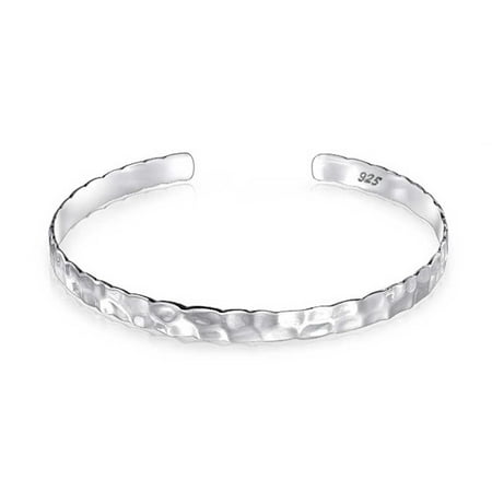 Hammered Silver Bangle - Hammered Flat Round Honeycomb Stackable Bangle Cuff For Women For Girlfriend 925 Sterling Silver
