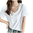 thumbnail image 2 of jtjvou Women Oversized Short Sleeves Shirt Shoulder-Front V Neck Tees Casual Baggy Loose Tops Summer Plain Trendy T-Shirt White XL, 2 of 4