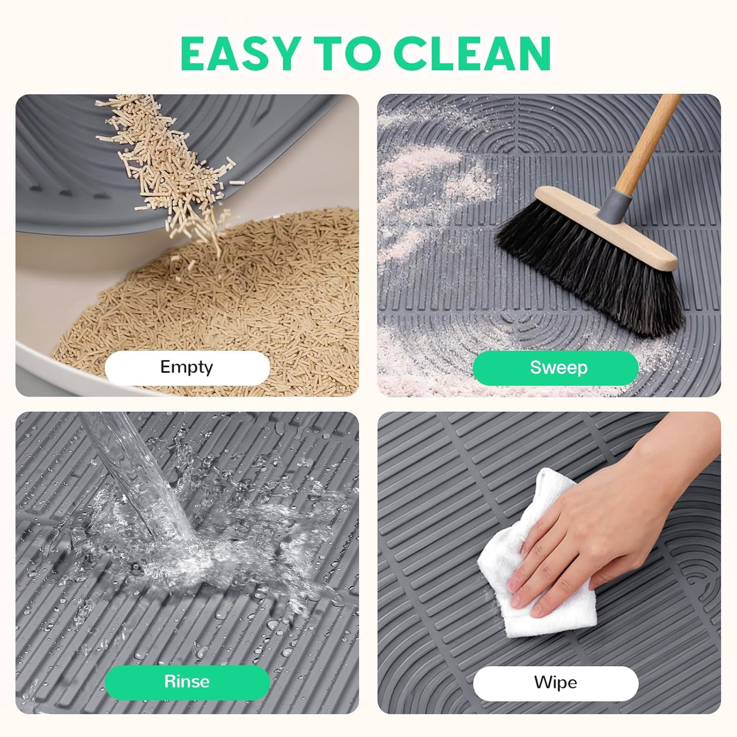 Cat Litter Box Mat,47" x 35" Extra Large Silicone Waterproof Litter Trapping Mat for Scatter Control Soft on Kitty Paws Non-Slip Easy to Clean
