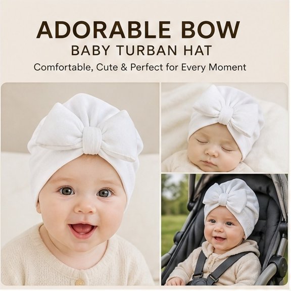 Toyvian Bowknot Baby Hat Cotton White 1Pack
