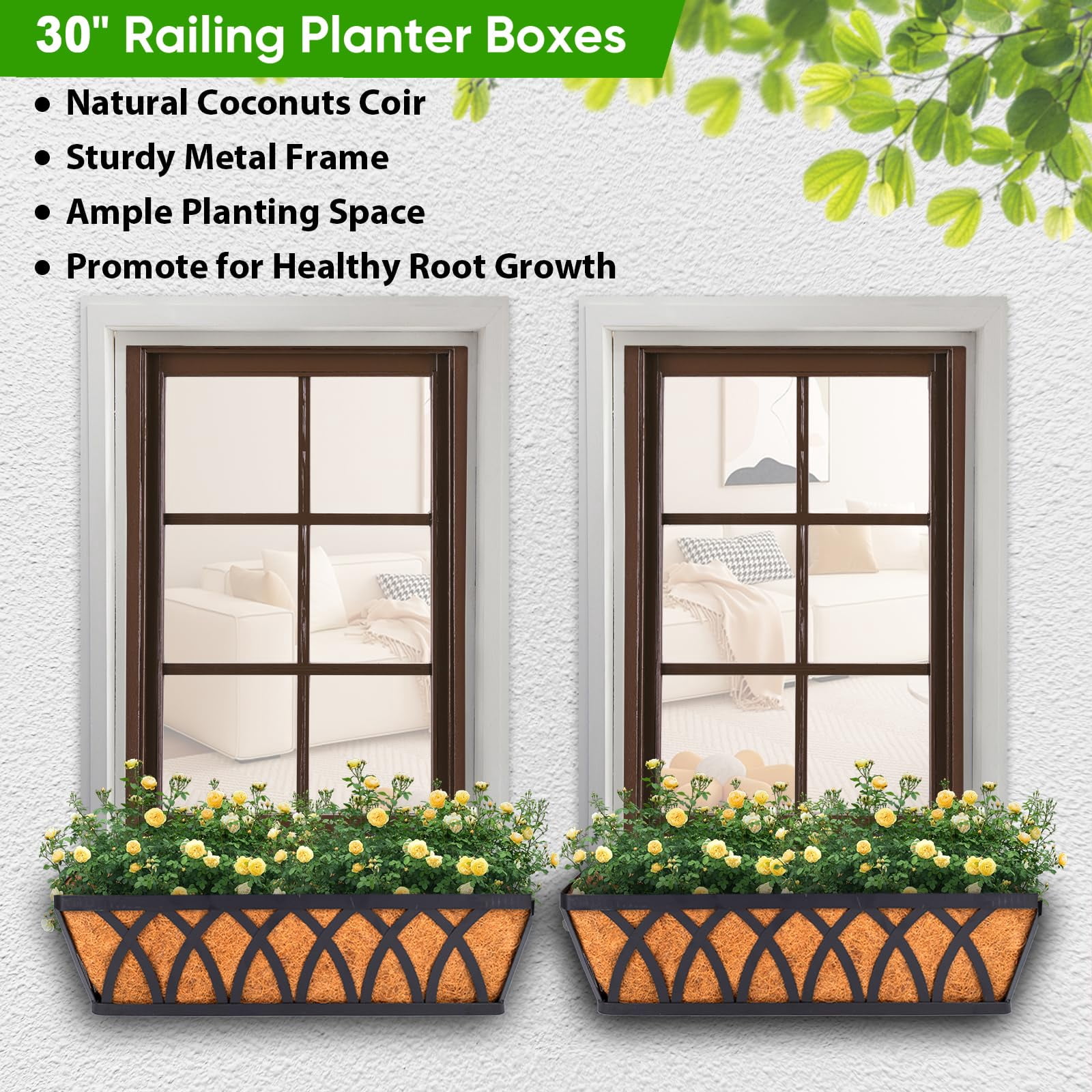 Deck Balcony Railing Planter Window Boxes - 3 Pack 30 Inch Planter Box, Balcony Planters Railing Hanging, Window Boxes Outdoor Fence Planters