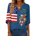 thumbnail image 4 of Evdexr Women's Independence Day Shirts Patriotic 3/4 Sleeve Tops 4th Of July V Neck Graphic Red Blue and White Shirt 1776 2026 Button Casual T Shirts Dark Blue S, 4 of 6
