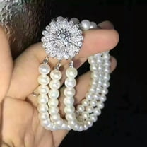 K-KED 3 Rows Beautiful AAA  7-8mm Akoya White Pearl Bracelet 7.5"-8 Inch 925s