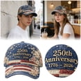 thumbnail image 2 of 250 Anniversary USA Hat 250Th Birthday 1776-2026 Embroidered Distressed Denim Cap Adjustable Baseball Cap for Women Men #01 Blue, 20x18x3 cm, 2 of 6