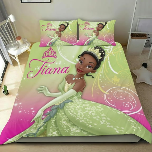 Tiana Themed Bed Sheet Set Three Piece Set 53x79 In ches Comfortable And Skin Friendly Unique Design Creating A Star Studded Night Home Decor Gifts For Family Friends fans