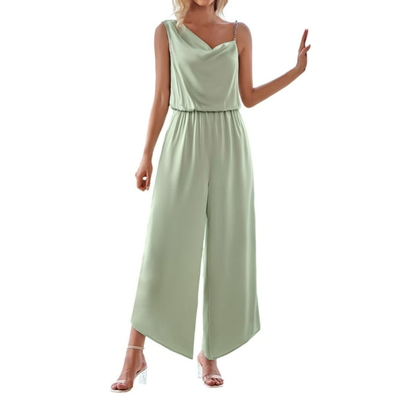 Riforla Women Casual Fashion Women's Solid Color Long Sleeved Jumpsuit Pants Jumpsuits for Women Green M