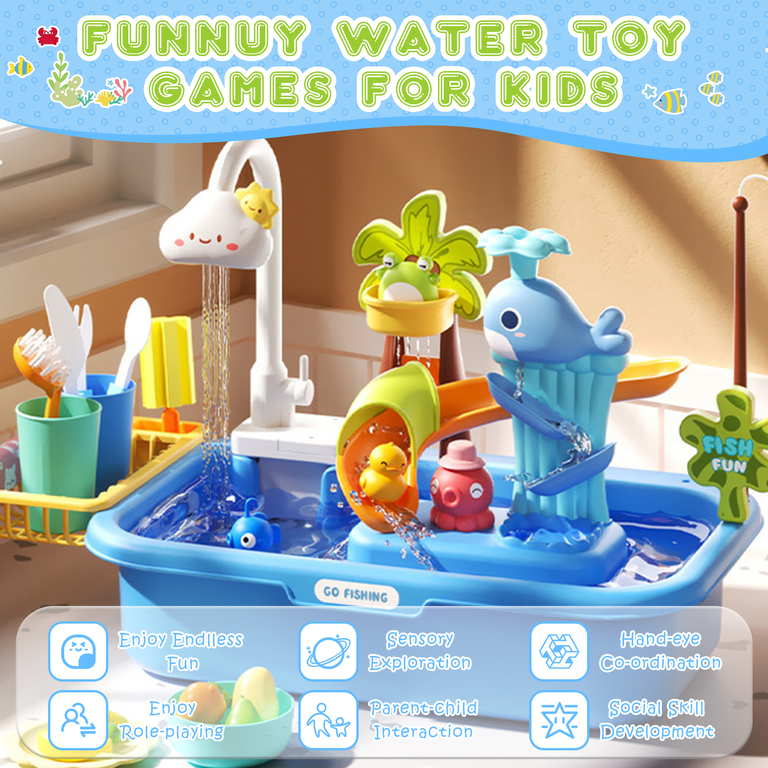 KEYAHAPPY 4-in-1 Water Table, Kitchen Sink & Fishing photo 2