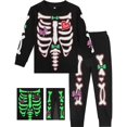 thumbnail image 1 of Pijama de Halloween para niños y niñas, conjunto de pijamas de esqueleto que brillan en la oscuridad, pijamas de Carnaval para niños, pijamas de fiesta infantil, 1 of 4