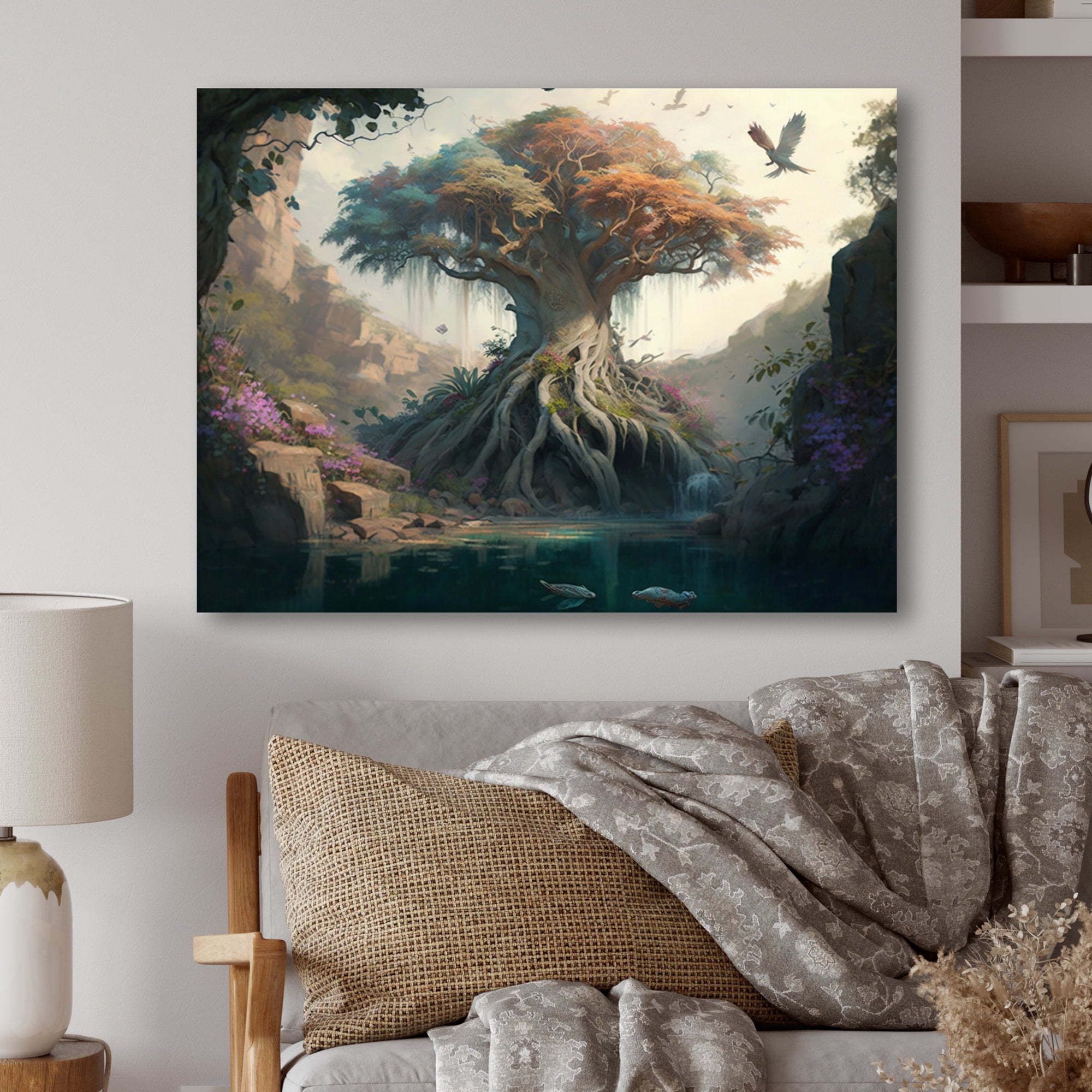 Designart Tree At The Center Of Jungle Paradise II Canvas Wall Art