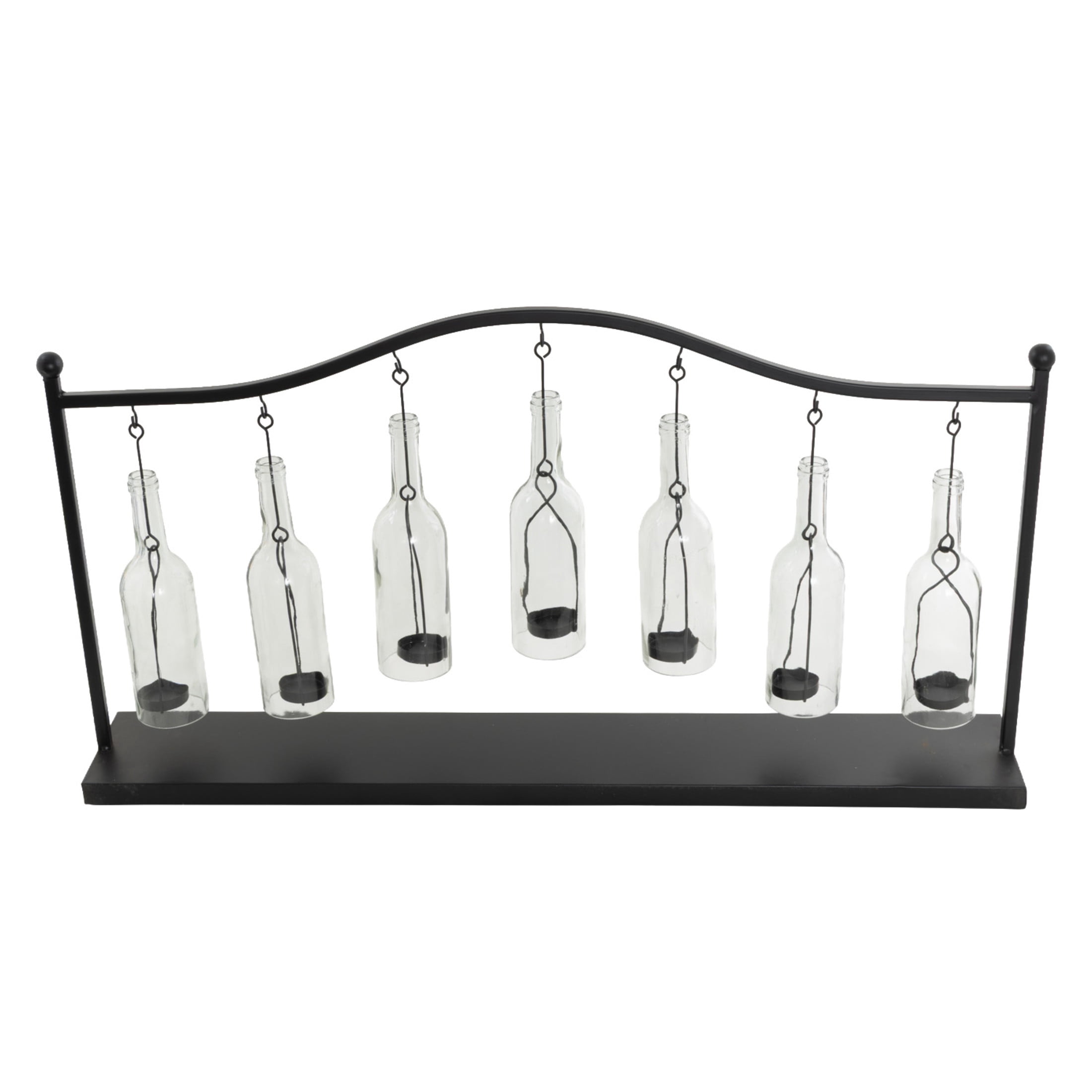 DecMode 7 Holder Black Metal Hanging Bottle Decorative Candle Lantern