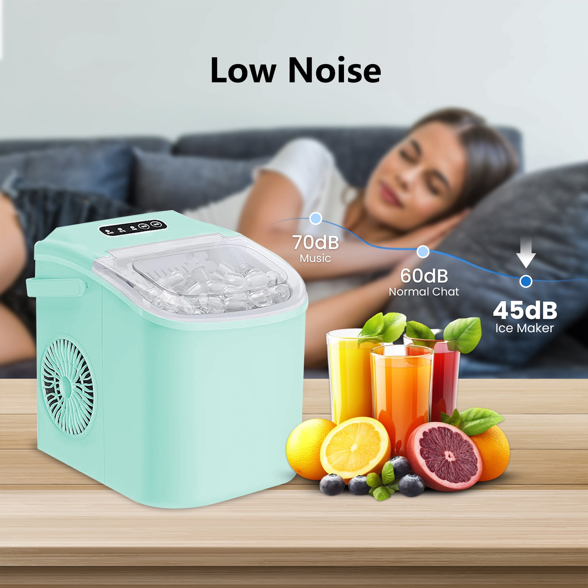 HUMSURE Countertop Ice Maker Machine with Handle, 26lbs  Per Day, 9 Ice Cubes Ready in 7 Mins, Self-Cleaning Portable Ice Maker with Basket and Scoop, for Home/Party/Kitchen/Camping/RV(Green)