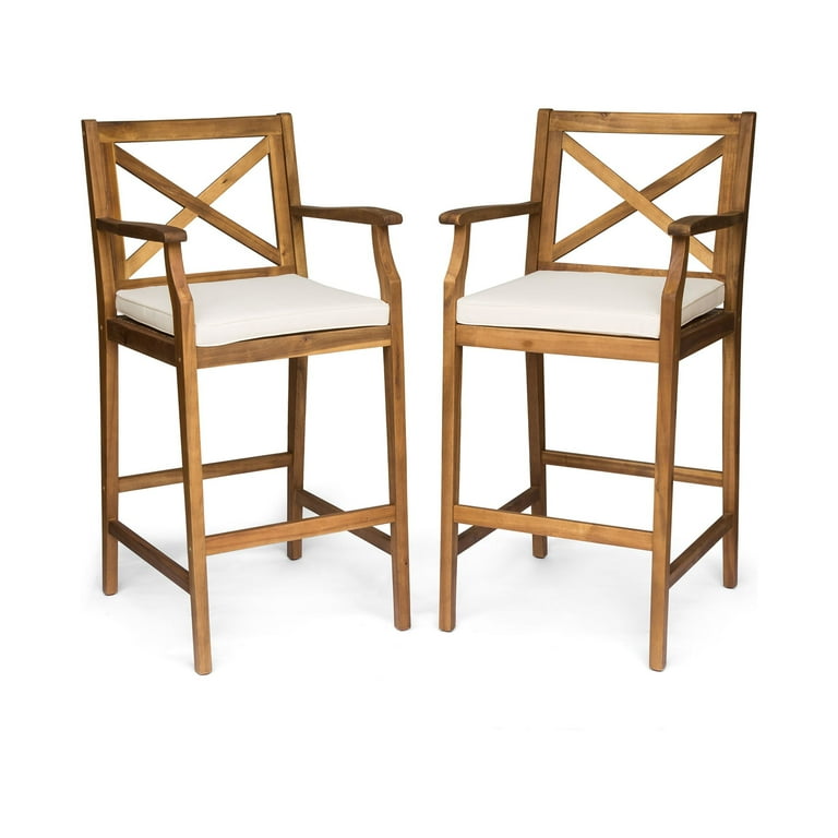 International Caravan Set of Two Highland Acacia Maine Bar Stool with Arms International Caravan Set of Two Highland Acacia Maine Bar Stool with Arms