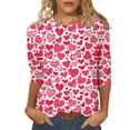 thumbnail image 1 of Penkiiy Chemises de la Saint-Valentin pour Femmes Manches 3/4 Col Rond Blouses Décontractées Imprimé Mignon Tuniques Tops 2025 4TG Multicolore, 1 of 5