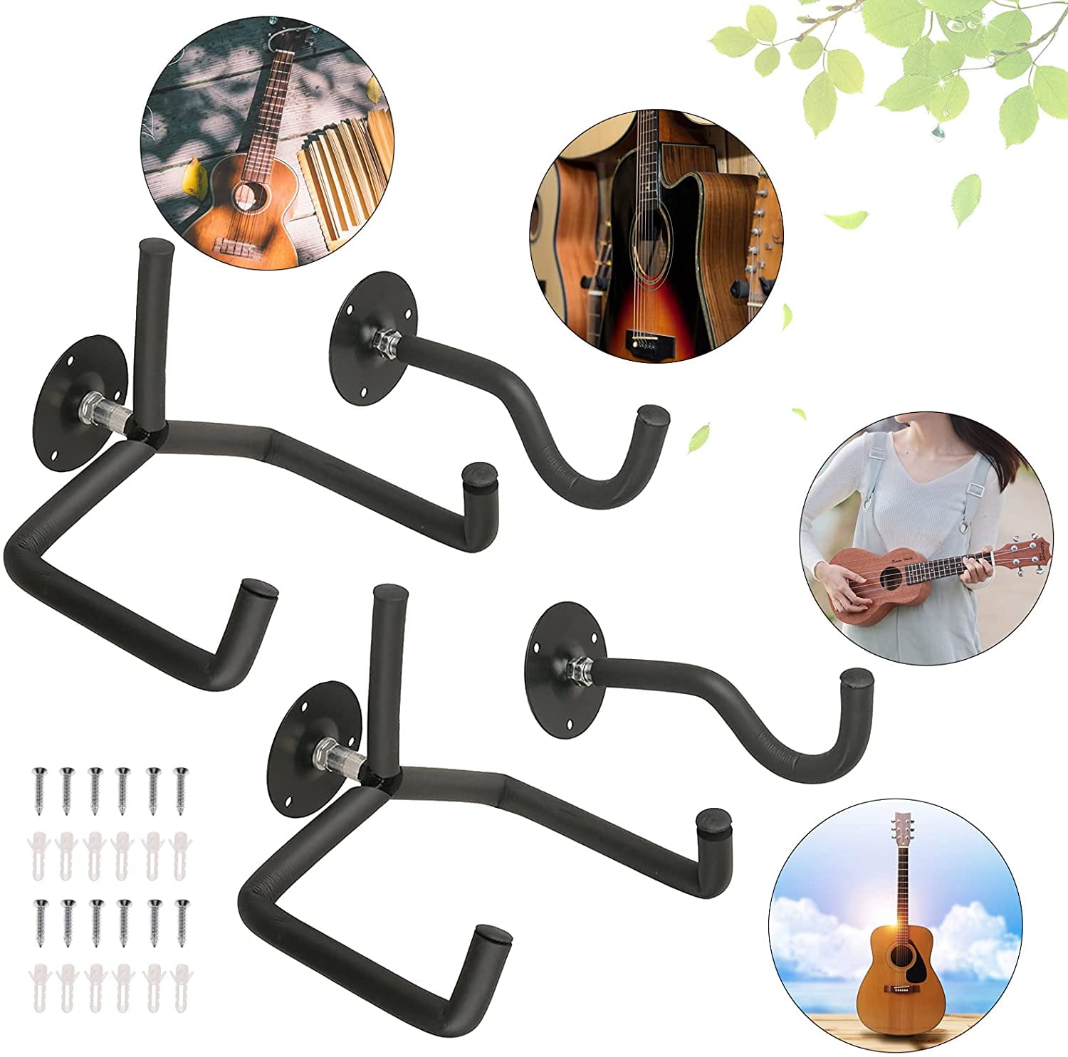 Fichiouy 2Pcs Wall Mount Guitar Hanger Rack with Screws, Black