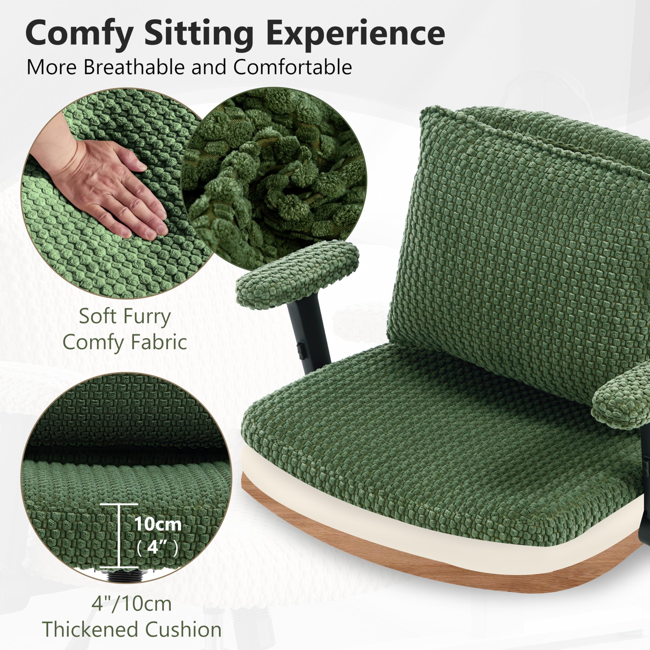 Nexthro Criss Cross Chair,Cross Legged Chair with Wheels and Arms,27" Wide Seat Office Desk Chair with Flipable Back Cushion,Mid Back Beige Swivel Chair for Home Office,Bedroom Vanity(Green)