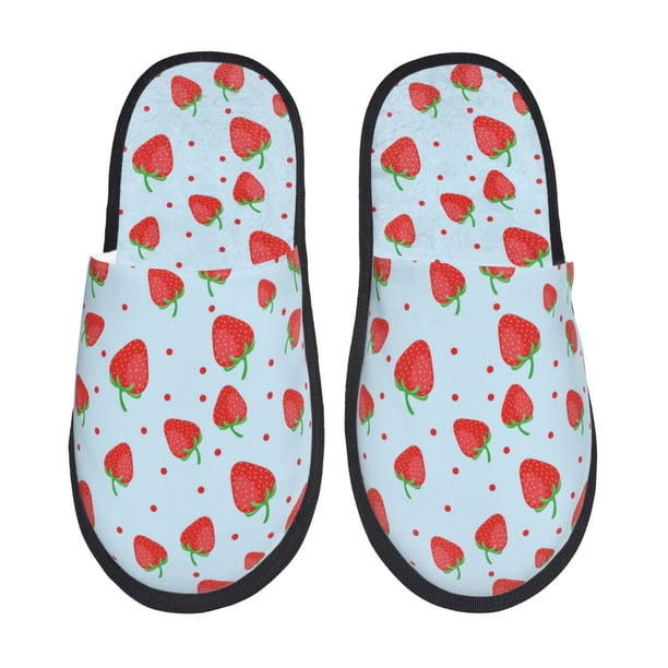Fotbe Strawberry Pantuflas Peludas para Mujer con Estampado, Zapatillas de Peluche, Zapatos de Invierno para Casa, Uso Interior y Exterior-Medium