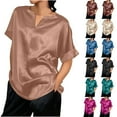 thumbnail image 6 of Lovskoo 2024 Summer Tops for Women Trendy Roll Up Short Sleeve V Neck Satin Blouse Solid Color Elegant Loose Shirts Green L, 6 of 6