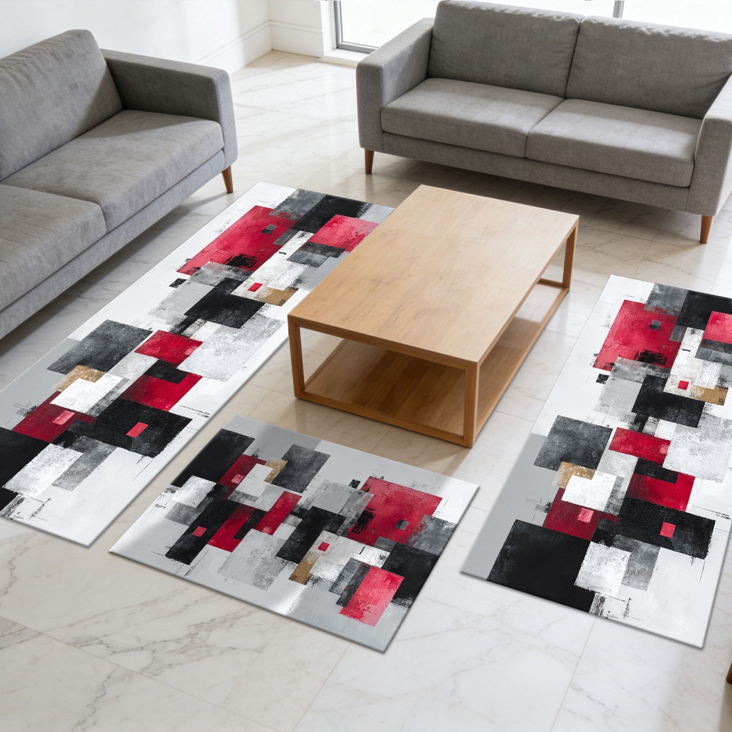 3 Piece Kitchen Rug Set, Non-Slip And Washable, Abstract Pattern Kitchen Hallway Rug, Soft And Comfortable, Suitable For Sinks, Floors, Entrances, Hallways and Bathrooms