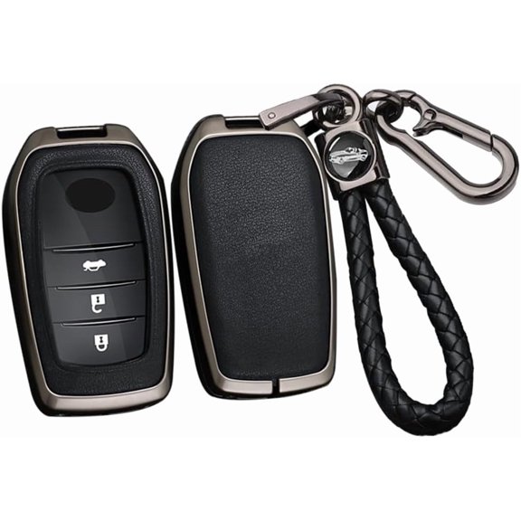 Key Fob Cover Compatible with Toyota Land Cruiser Venza RAV4 Prime Hilux Fortuner Tundra Corolla Cross Sequoia 2016-2023 4 Button Keychain Case Holder Protector,Black
