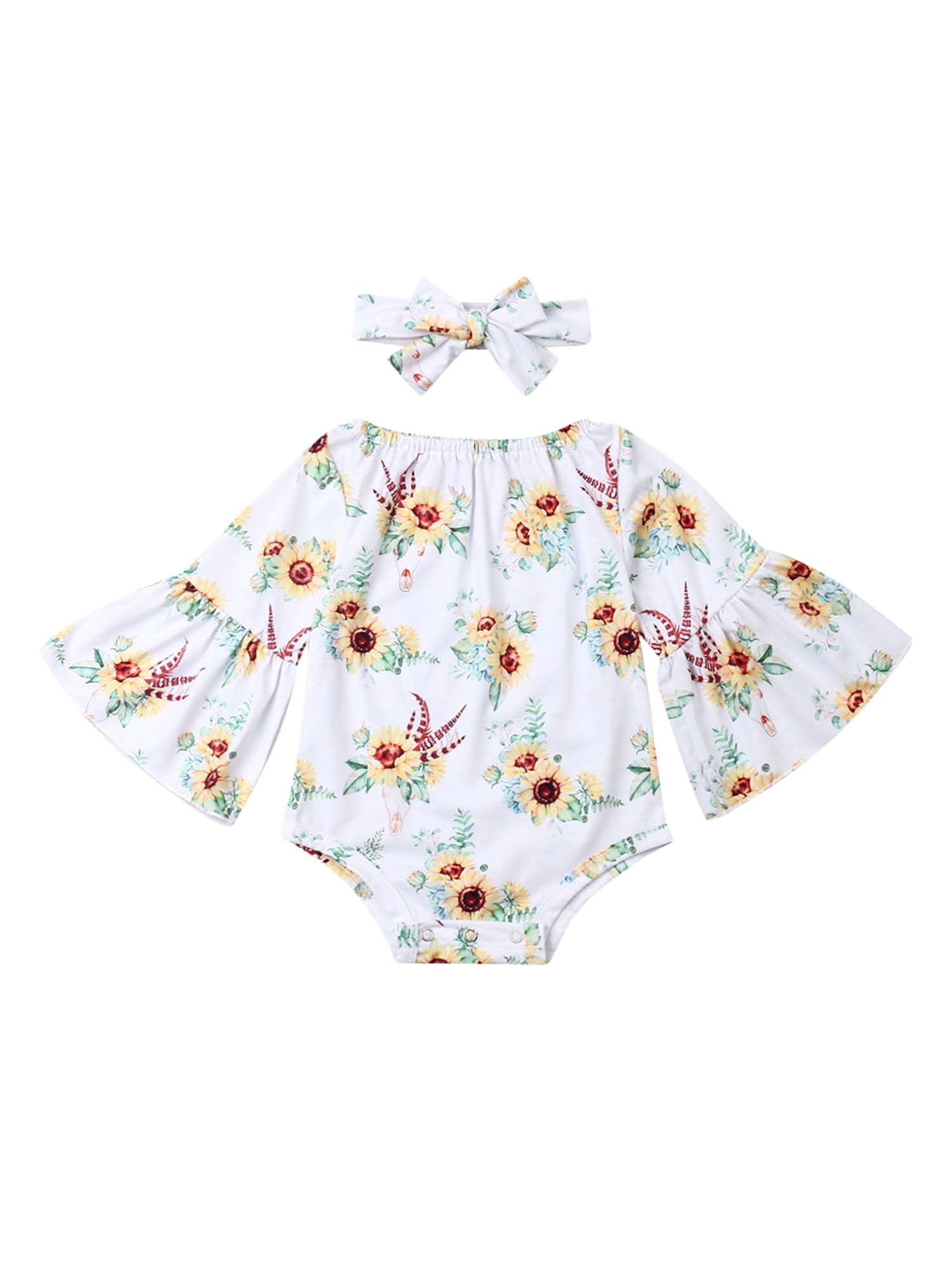 Floral Newborn Kids Baby Girl Romper Jumpsuit Bodysuit Headband Clothes Outfits