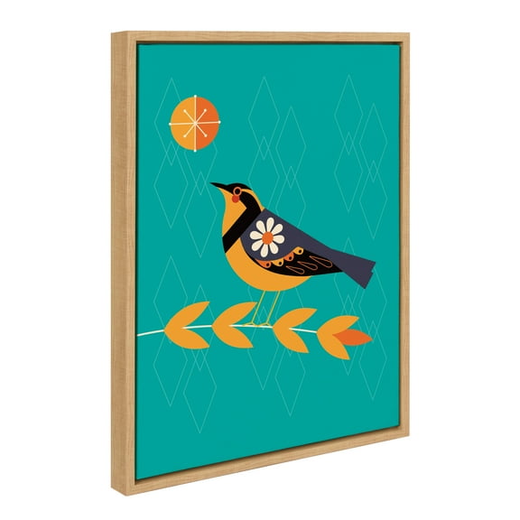 Kate and Laurel Sylvie Varied Thrush Framed Canvas Wall Art by Amber Leaders Designs, 18x24 Natural, Mid-Century Modern Colorful Bird Illustration Art for Wall