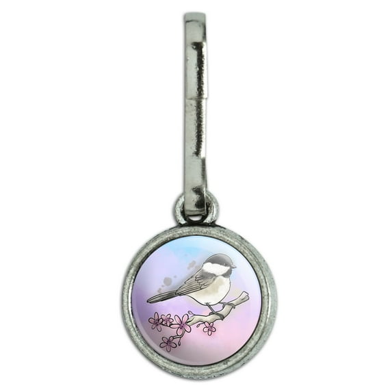 Black-capped Chickadee Watercolor Northeastern Bird Antiqued Charm Clothes Purse Suitcase Backpack Zipper Pull Aid