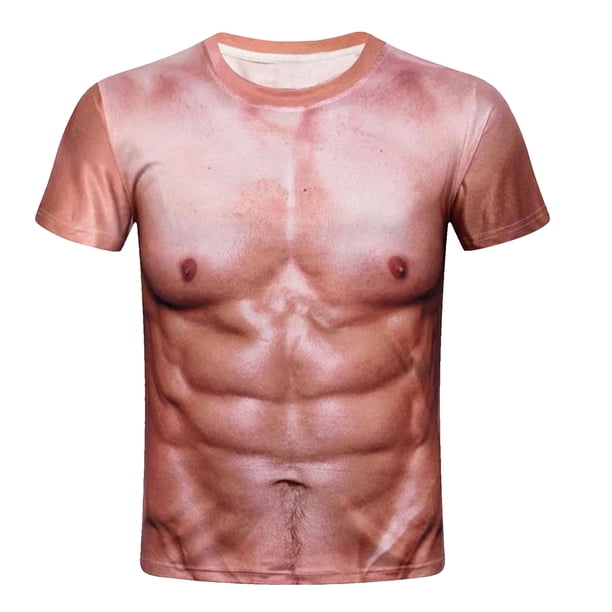 Camiseta de manga corta con cuello redondo y estampado de hombre musculoso en 3D Pompotops oipoqjl2716
