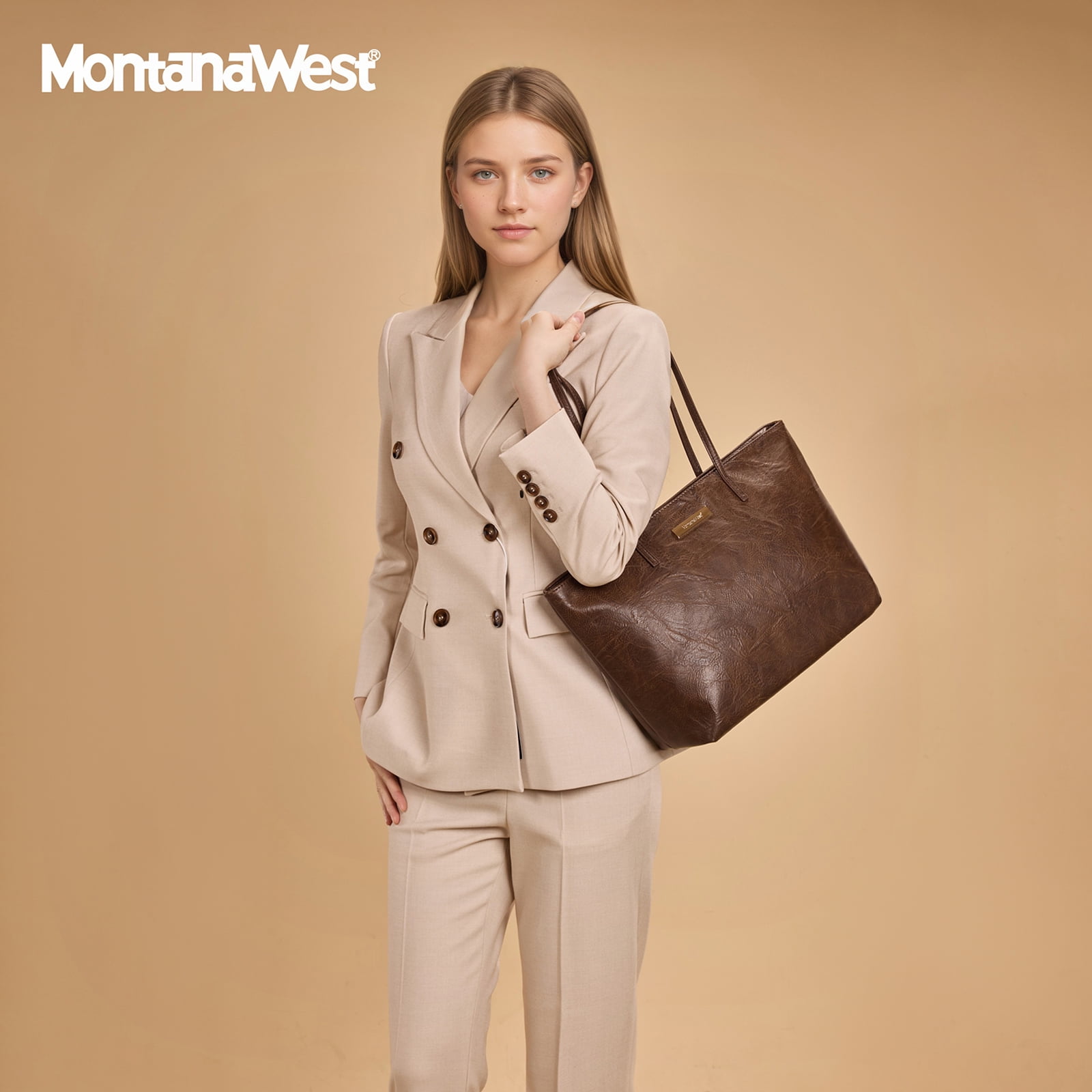 Montana West Tote Bags for Women Purses and Ladies Handbags Medium Size Shoulder Bags with Zipper, Coffee