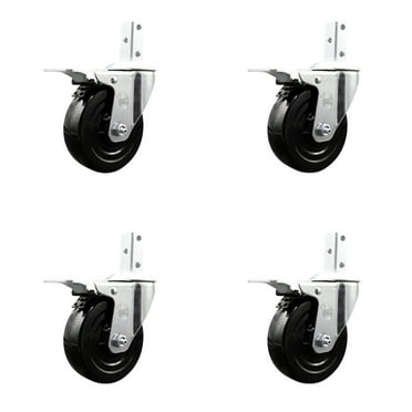 4 Inch Hard Rubber Wheel Swivel 7/8 Inch Square Stem Caster Set Total Lock Brake
