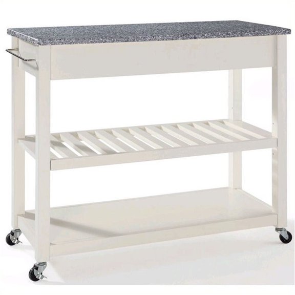 Kingfisher Lane Kitchen Cart Island Solid Granite Top in White