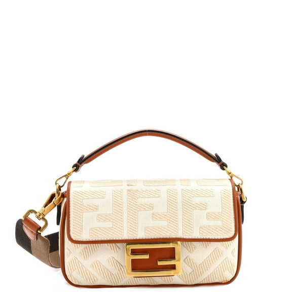 Pre-Owned Fendi Baguette NM Bag Zucca Embroidered Canvas Mini By Rebag