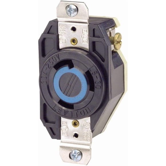 Leviton Flush Mounting Locking Receptacle 30 Amp, 250 Volt, Industrial Grade, Grounding, V-0-MAX, 02620, Black
