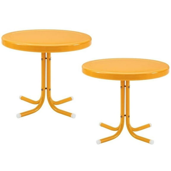 Home Square 2 Piece Metal Patio End Table Set in Tangerine