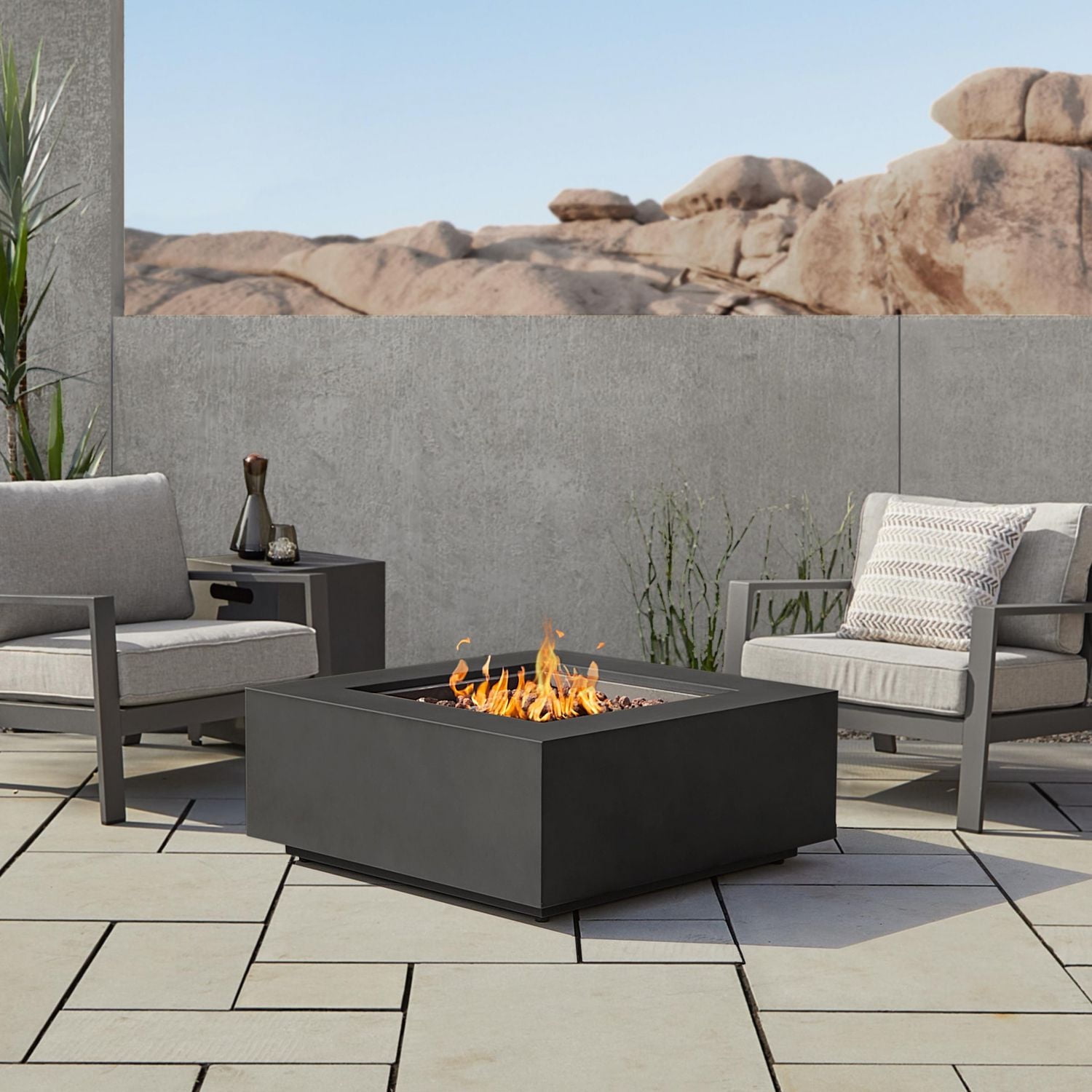 Real Flame Aegean 36" Square Steel Propane or Natural Gas Fire Pit Table in Black