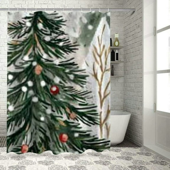 BCIIG Christmas Tree Snowflakes Gold Star Shower Curtain Set with Hooks, Colorful Luxury Graphic Polyester Cloth Fashion Bathroom Decoration, 100% Waterproof, Easy Install and Maintain 36"x72