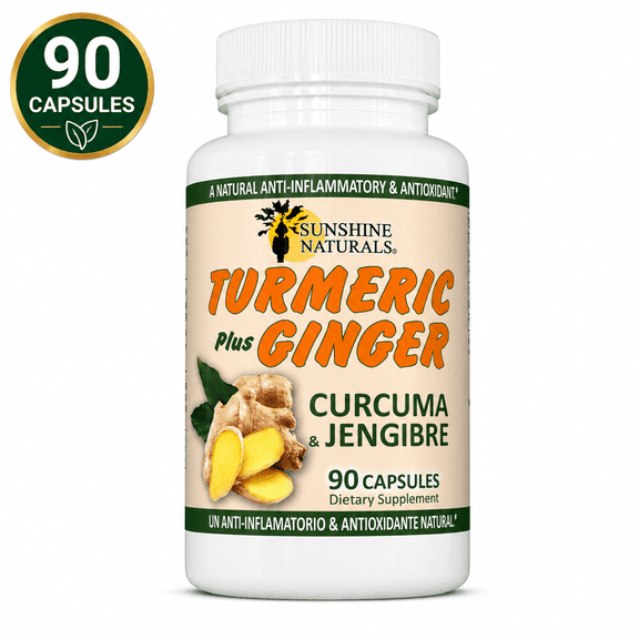 Sunshine Naturals Turmeric Curcumin with Ginger Dietary Supplements, 90 Capsules, Healthy Digestion and Immune Support